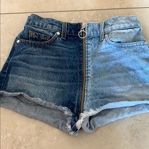 Revice half-and-half denim shorts